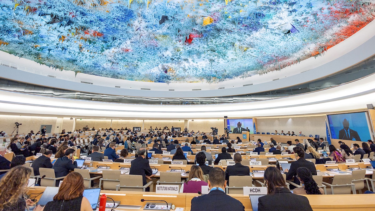 Human Rights Council at the United Nations in Geneva, Switzerland, on Feb. 26, 2025.(REUTERS/Denis Balibouse)