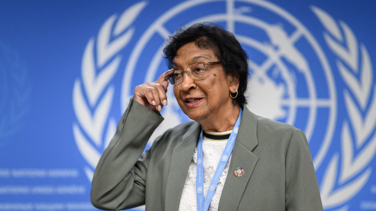 Controversial South African judge Navi Pillay, chair of the independent United Nations Commission of Inquiry on the Occupied Palestinian Territory, including East Jerusalem, and Israel arrives to a press conference in Geneva, on June 18, 2025.(Photo by Fabrice Coffrini/AFP via Getty Images.)