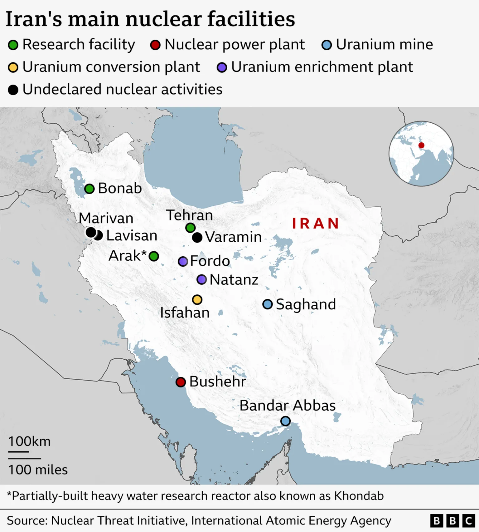 Graphic of Iran's main nuclear facilities